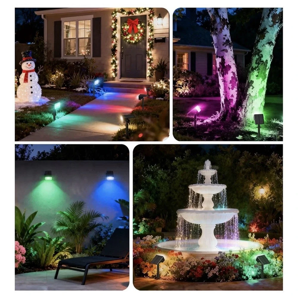 Solar Color Changing Spot Lights Outdoor Waterproof IP65, [4 Pack/32 LED/7 Mo...